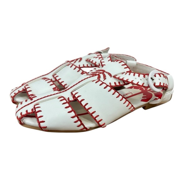 FARM RIO Red White Whipstitch Palm Tree Sandal Shoes Strappy Vegan Boho Beach‎ 8